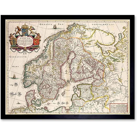 Vintage Antique Map Scandinavia Norway Sweeden Finland Art Print Framed Poster Wall Decor 12x16 inch