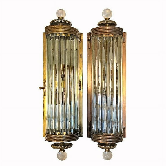 Vintage Antique Old Art Deco Brass & Glass Rod Metro Wall Light