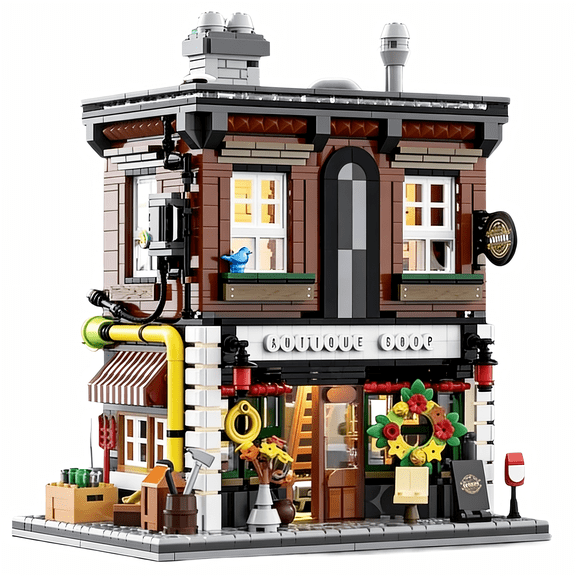 Vintage Antique Shop Street View Building Blocks Set, Retro Town House Model, Creative Birthday Gift, Home Office Table Centerpiece