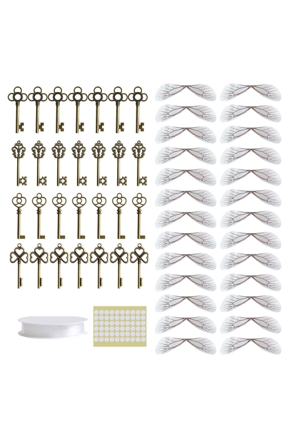 Vintage Antique Skeleton Keys Flying Keys Charms with Dragonfly Wings and Line for Home Decoration DIY Jewelry Making
