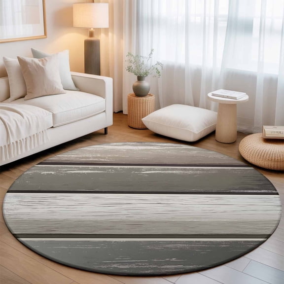 Vintage Antique Wood Board Round Rug 5ft Farmhouse Dark Grey Board Washable Area Rugs for Living Room Bedroom Entryway Non Slip Entrance Door Mat Indoor Floor Carpet