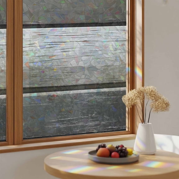 Vintage Antique Wood Board Window Privacy Film,Heat Control Sun Blocking Static Cling Rainbow Film,Farmhouse Dark Grey Board Non-Adhesive Glass Sticker Door Window Tint,17.7" x 39.3"