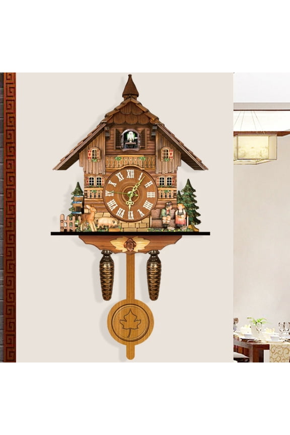 Vintage Antique Wooden Cuckoo Wall Clock Hanging Clock Home Decoration, European Style Watch for Living Room Home Restaurant Bedroom Creative Cuckoo Clock Wood Hanging Wall Clock Alarm Clock Vintage
