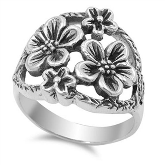 Vintage Antiqued Flower Floral Filigree Ring 925 Sterling Silver Band Jewelry Female Male Size 9