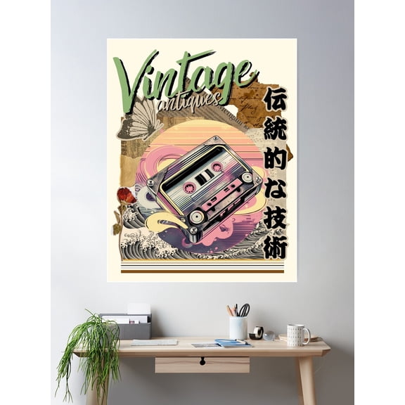 Vintage Antiques Devices - Compact Audio Cassette Poster Wall Art, Modern Wall Decor For Living Room Bedroom, 8x12 UNFRAMED