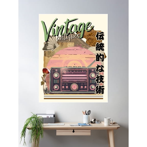 Vintage Antiques Devices - Old Style Portable Wireless Radio Poster Wall Art, Modern Wall Decor For Living Room Bedroom, 8x12 UNFRAMED
