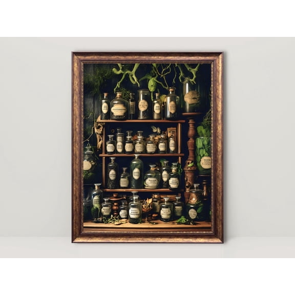 Vintage Apothecary, Dark Academia Wall Art, Witch Kitchen Decor, Antique, Goth Cottagecore Aesthetic, Witchy Decor, Unframed Canvas Size 8x12
