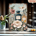 thumbnail image 1 of Vintage Apothecary Perfume Bottles and Peonies 8x12in Metal Wall Art, Romantic Victorian Floral Decor with Gold Accents, Soft Blue Green Background, Rustic Distressed Finish, 1 of 7