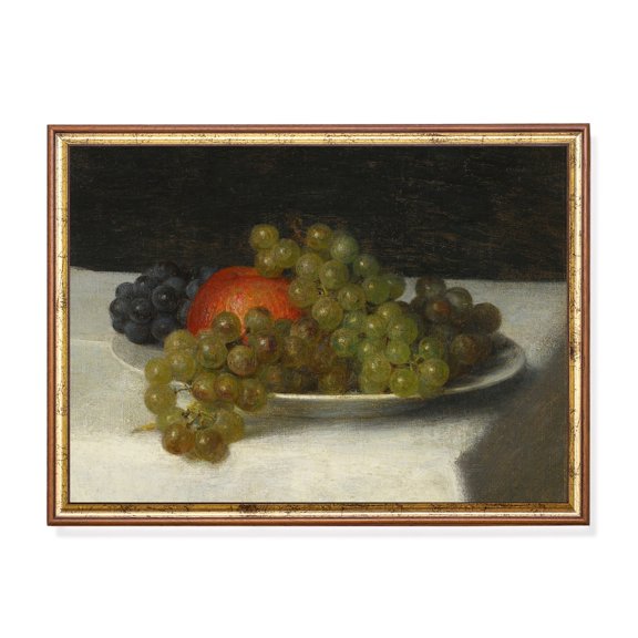 Vintage Apple And Grapes Still Life Rustic Kitchen Art Poster Home Decor, 24x36 UNFRAMED