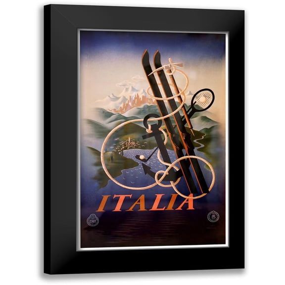 Vintage Apple Collection 10x14 Black Modern Framed Museum Art Print Titled - Italia Skis Anchor Mountains