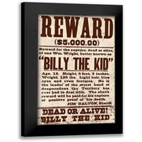 Vintage Apple Collection 10x14 Black Modern Framed Museum Art Print Titled - Reward Billy The Kid