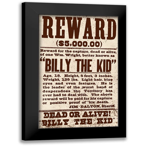 Vintage Apple Collection 10x14 Black Modern Framed Museum Art Print Titled - Reward Billy The Kid