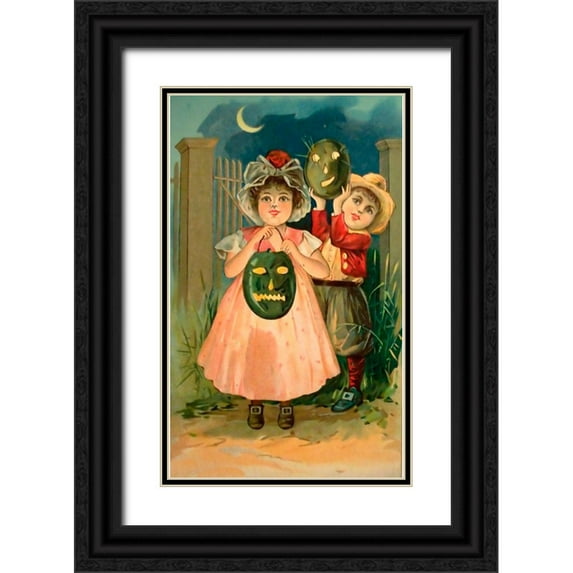 Vintage Apple Collection 10x14 Black Ornate Wood Framed with Double Matting Museum Art Print Titled - Halloween Black Jack O Lantern.tif