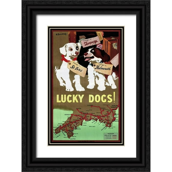 Vintage Apple Collection 10x14 Black Ornate Wood Framed with Double Matting Museum Art Print Titled - Lucky Dogs