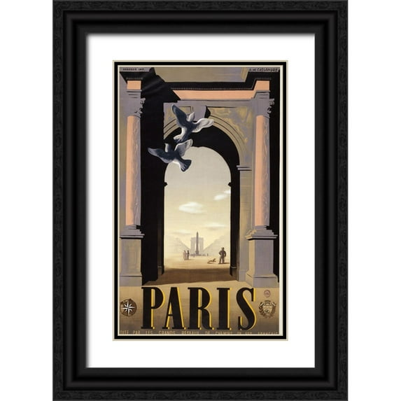 Vintage Apple Collection 10x14 Black Ornate Wood Framed with Double Matting Museum Art Print Titled - Paris Arc Triomph