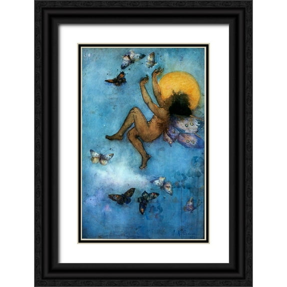 Vintage Apple Collection 10x14 Black Ornate Wood Framed with Double Matting Museum Art Print Titled - Victorian Moon Fairy