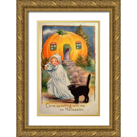 Vintage Apple Collection 10x14 Gold Ornate Wood Framed with Double Matting Museum Art Print Titled - Halloween Come Spooking.tif