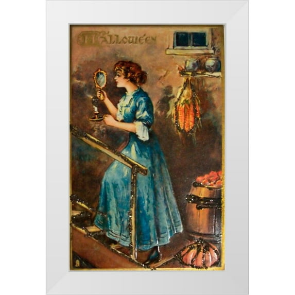 Vintage Apple Collection 10x14 White Modern Wood Framed Museum Art Print Titled - Halloween Blue Dress Mirror.tif
