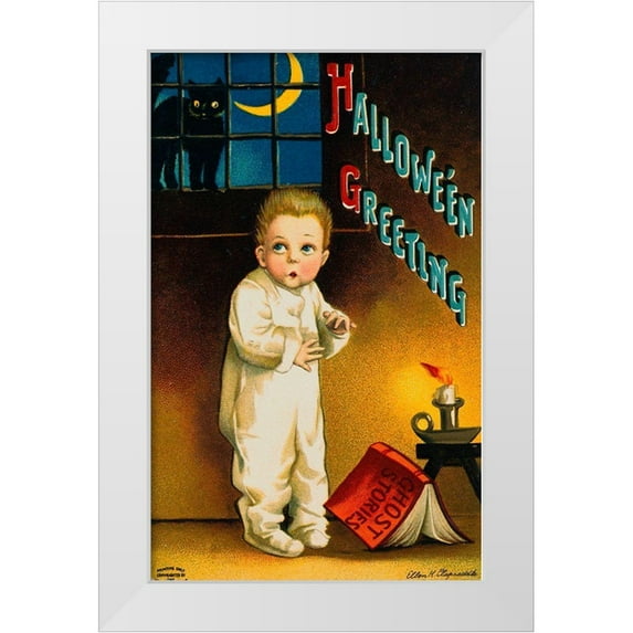 Vintage Apple Collection 10x14 White Modern Wood Framed Museum Art Print Titled - Halloween Greetings Little Boy.tif