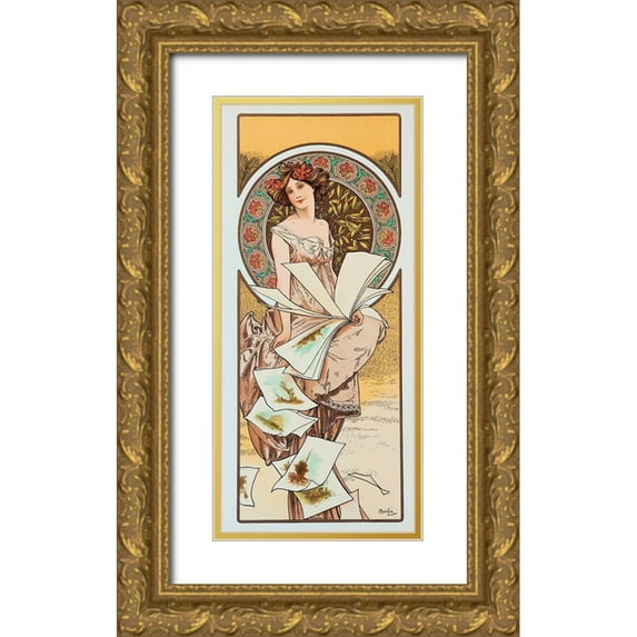 Vintage Apple Collection 10x18 Gold Ornate Wood Framed with Double Matting Museum Art Print Titled - Mucha Artist
