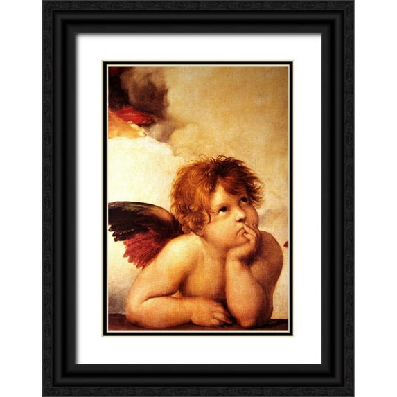 Vintage Apple Collection 11x14 Black Ornate Wood Framed with Double Matting Museum Art Print Titled - Classic Cherub Two