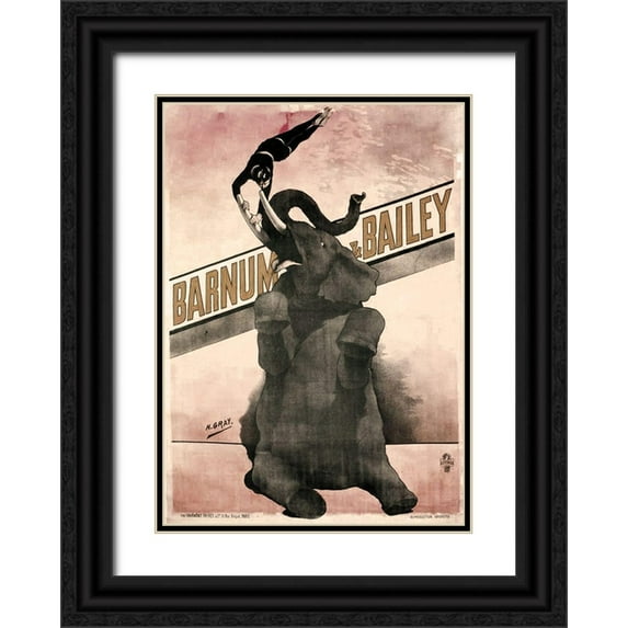 Vintage Apple Collection 11x14 Black Ornate Wood Framed with Double Matting Museum Art Print Titled - Elephant Gray Barnum And Bailey