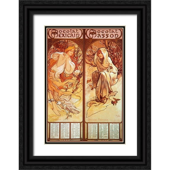 Vintage Apple Collection 11x14 Black Ornate Wood Framed with Double Matting Museum Art Print Titled - Mucha Chocolat Panels