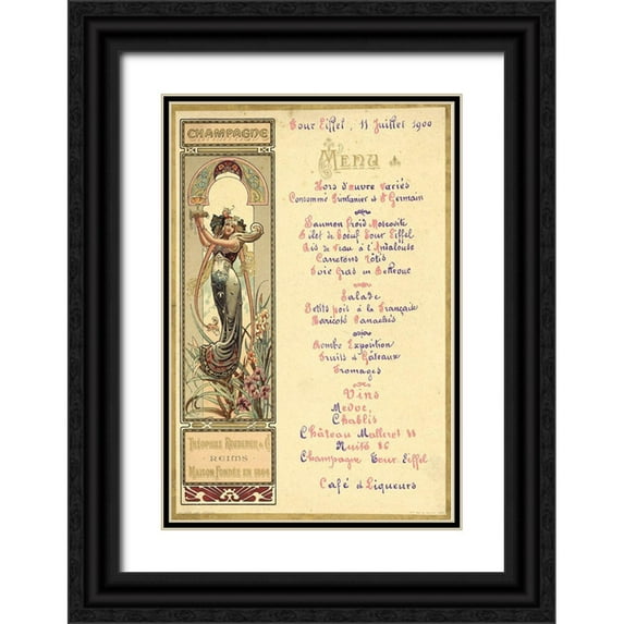 Vintage Apple Collection 11x14 Black Ornate Wood Framed with Double Matting Museum Art Print Titled - Paris Nouveau Menu