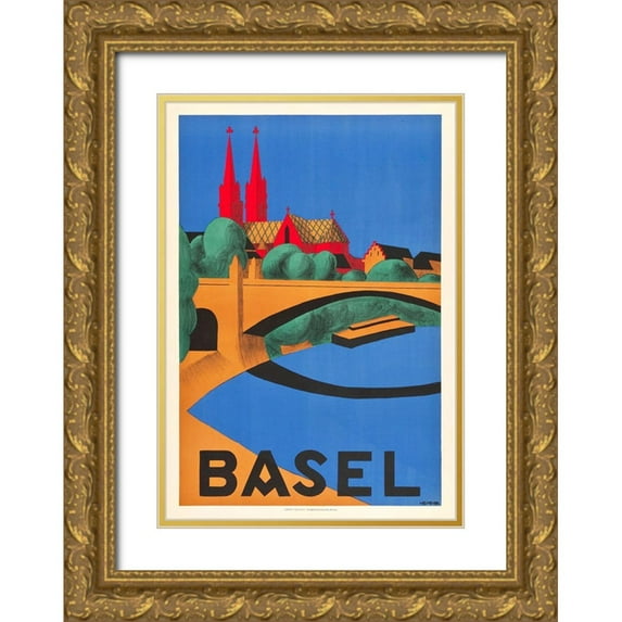 Vintage Apple Collection 11x14 Gold Ornate Wood Framed with Double Matting Museum Art Print Titled - Basel