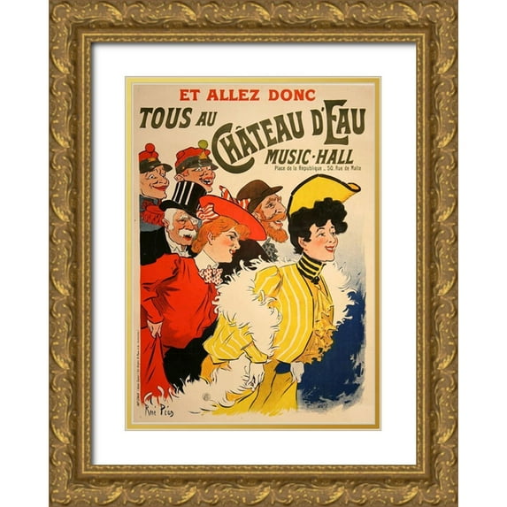 Vintage Apple Collection 11x14 Gold Ornate Wood Framed with Double Matting Museum Art Print Titled - Chateau De Eau Music Hall