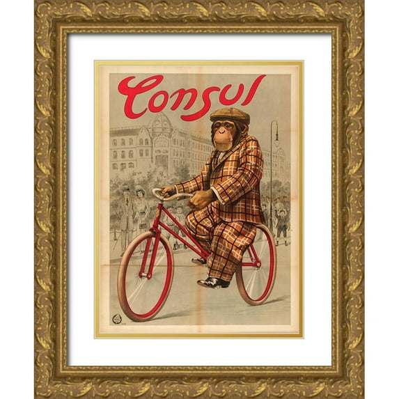 Vintage Apple Collection 11x14 Gold Ornate Wood Framed with Double Matting Museum Art Print Titled - Chimps Two