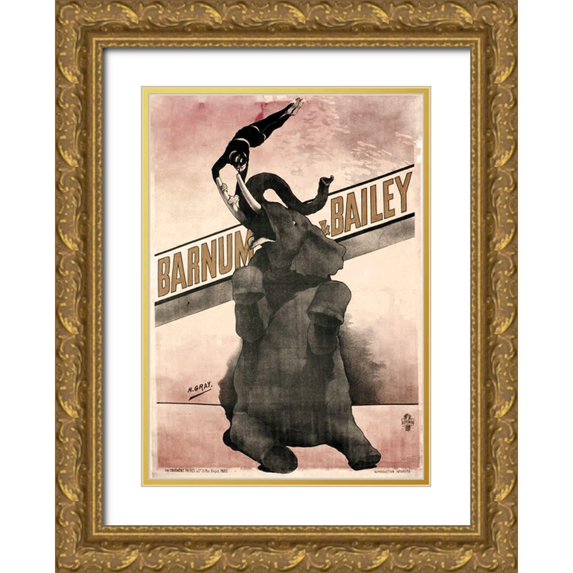 Vintage Apple Collection 11x14 Gold Ornate Wood Framed with Double Matting Museum Art Print Titled - Elephant Gray Barnum And Bailey