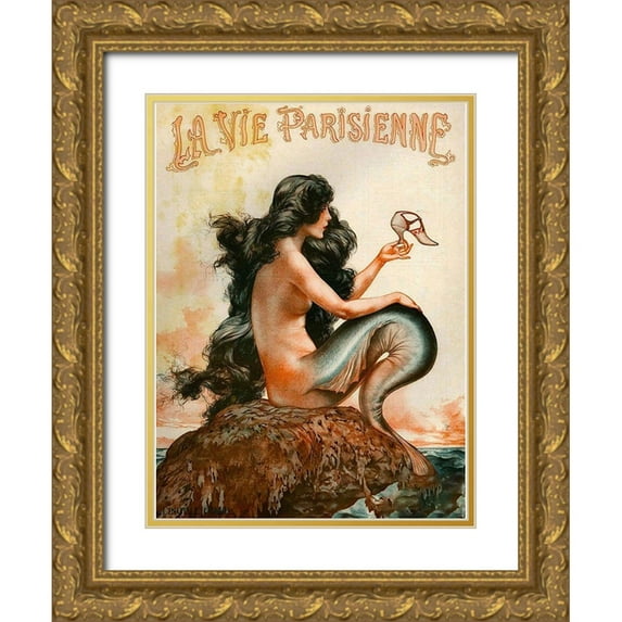Vintage Apple Collection 11x14 Gold Ornate Wood Framed with Double Matting Museum Art Print Titled - Mermaid