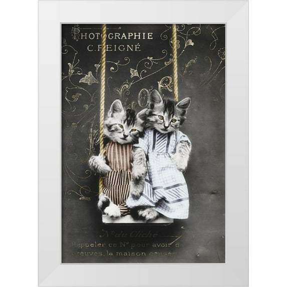 Vintage Apple Collection 11x14 White Modern Wood Framed Museum Art Print Titled - Swinging Kitties