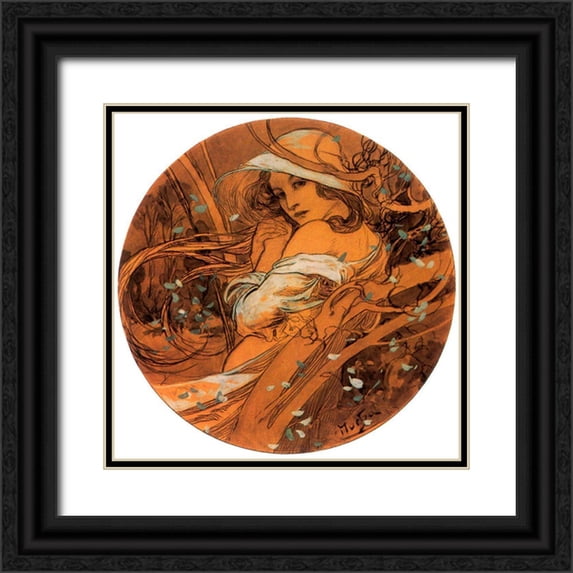 Vintage Apple Collection 12x12 Black Ornate Wood Framed with Double Matting Museum Art Print Titled - Mucha Winter Medallion