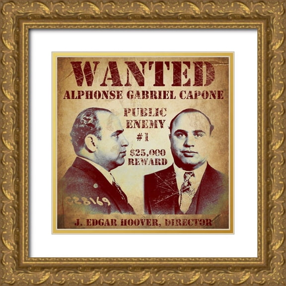 Vintage Apple Collection 12x12 Gold Ornate Wood Framed with Double Matting Museum Art Print Titled - Al Capone Wanted Poster
