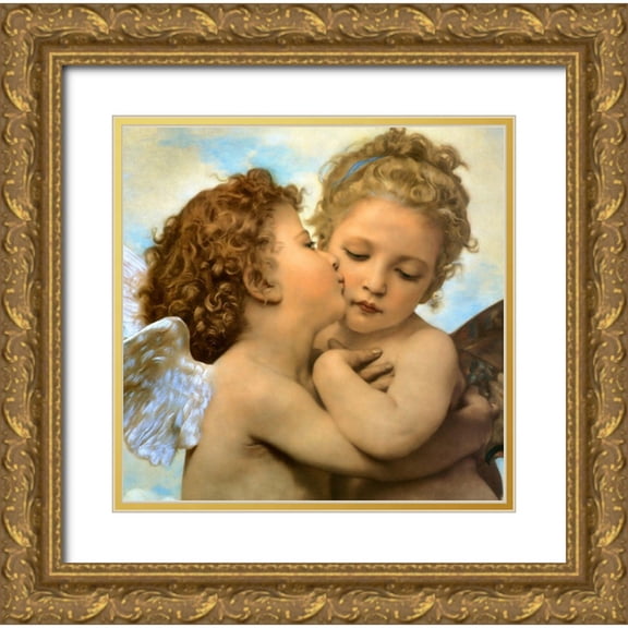 Vintage Apple Collection 12x12 Gold Ornate Wood Framed with Double Matting Museum Art Print Titled - Bouguereau-Angels and cupids