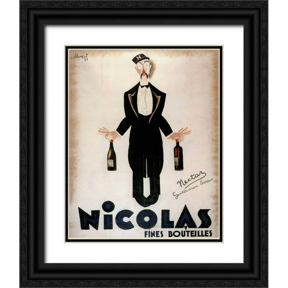 Vintage Apple Collection 12x14 Black Ornate Wood Framed with Double Matting Museum Art Print Titled - Nicolas Fines Bouteilles