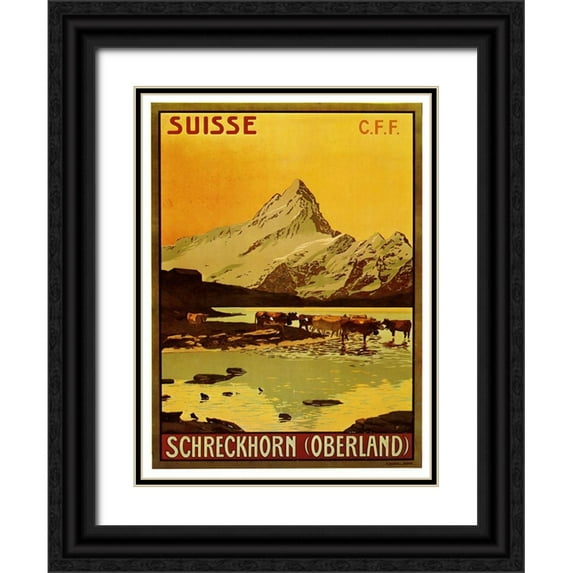 Vintage Apple Collection 12x14 Black Ornate Wood Framed with Double Matting Museum Art Print Titled - Schreckhorn Oberland Swiss 1906