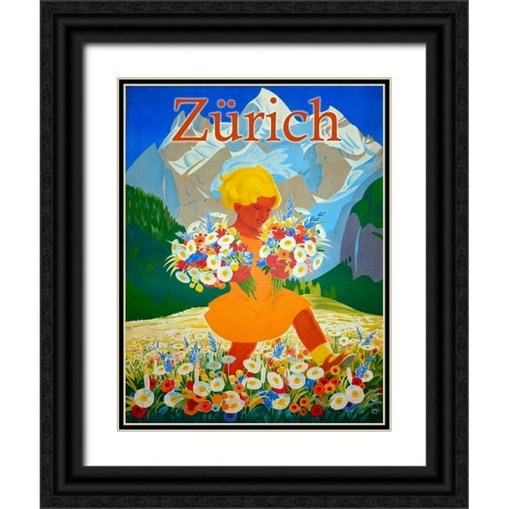 Vintage Apple Collection 12x14 Black Ornate Wood Framed with Double Matting Museum Art Print Titled - Zurich Travel