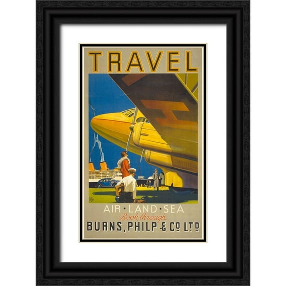 Vintage Apple Collection 13x18 Black Ornate Wood Framed with Double Matting Museum Art Print Titled - Art_Deco_Airplane_Travel