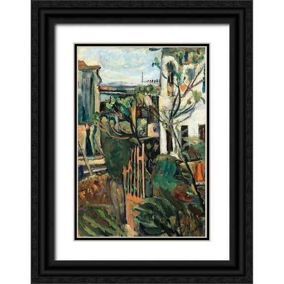 Vintage Apple Collection 13x18 Black Ornate Wood Framed with Double Matting Museum Art Print Titled - Chaim Soutine - Maison Aux Environs De Paris