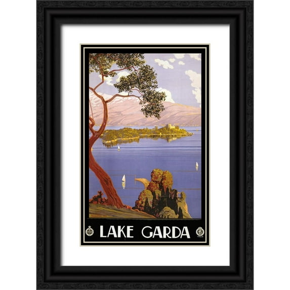 Vintage Apple Collection 13x18 Black Ornate Wood Framed with Double Matting Museum Art Print Titled - Lake Garda