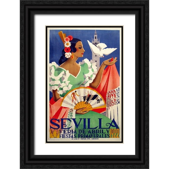 Vintage Apple Collection 13x18 Black Ornate Wood Framed with Double Matting Museum Art Print Titled - Sevilla 1922