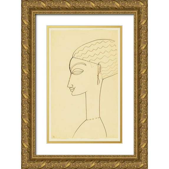 Vintage Apple Collection 13x18 Gold Ornate Wood Framed with Double Matting Museum Art Print Titled - Amedeo Modigliani - Woman In Profile