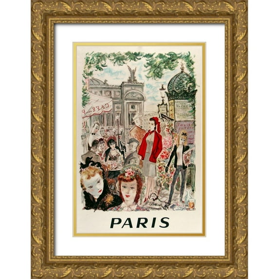 Vintage Apple Collection 13x18 Gold Ornate Wood Framed with Double Matting Museum Art Print Titled - Beautiful Paris