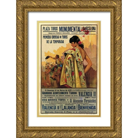 Vintage Apple Collection 13x18 Gold Ornate Wood Framed with Double Matting Museum Art Print Titled - Plaza Toros 2