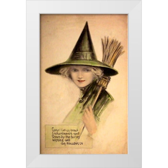 Vintage Apple Collection 13x18 White Modern Wood Framed Museum Art Print Titled - Halloween Beautiful Green Witch.tif