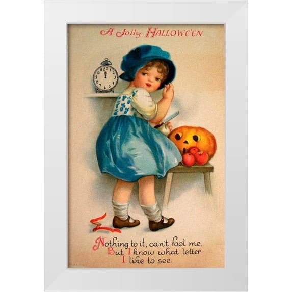 Vintage Apple Collection 13x18 White Modern Wood Framed Museum Art Print Titled - Halloween Blue Girl Clock.tif