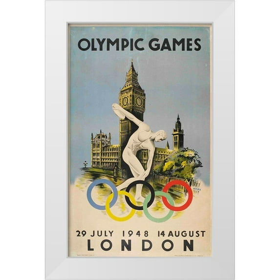 Vintage Apple Collection 13x18 White Modern Wood Framed Museum Art Print Titled - Official Poster for London Olympic Games 1948 Walter Herz